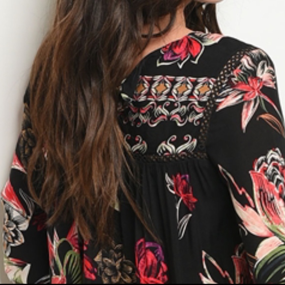Last 1! BOHO BLACK FLORAL PRINT DRESS - Picture 7 of 7